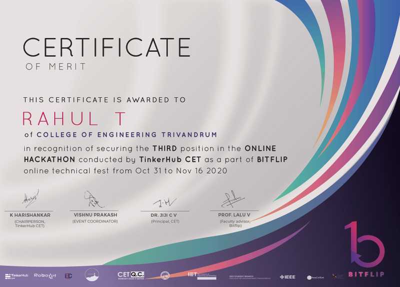 certificate - Bitflip Hackathon Thrid Prize