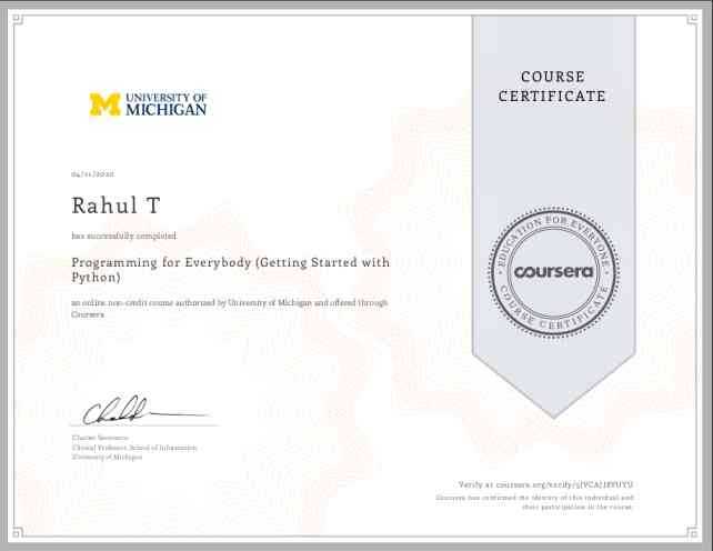 certificate - Introduction to Python